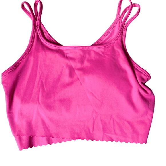 Danskin Scallop Crop Tank Top Luminous Pink Wicking 4-Way‎ Stretch Size S NWT - Picture 1 of 7